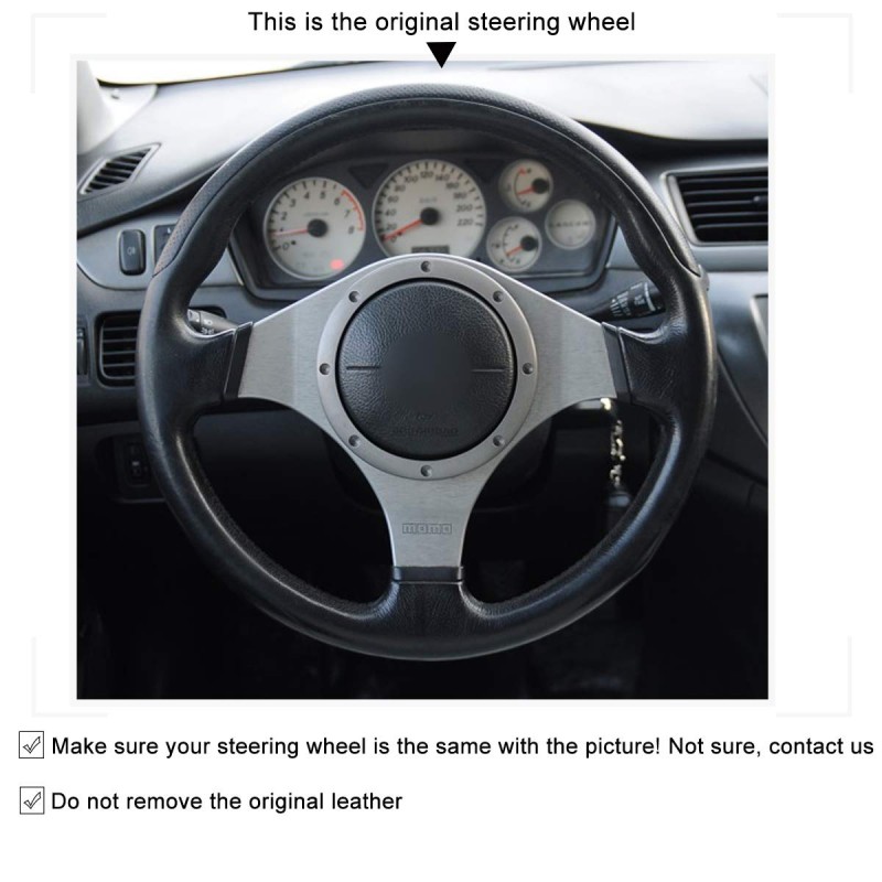 Loncky Car Custom Fit OEM Black Genuine Leather Steering Wheel Cover for Mitsubishi Lancer